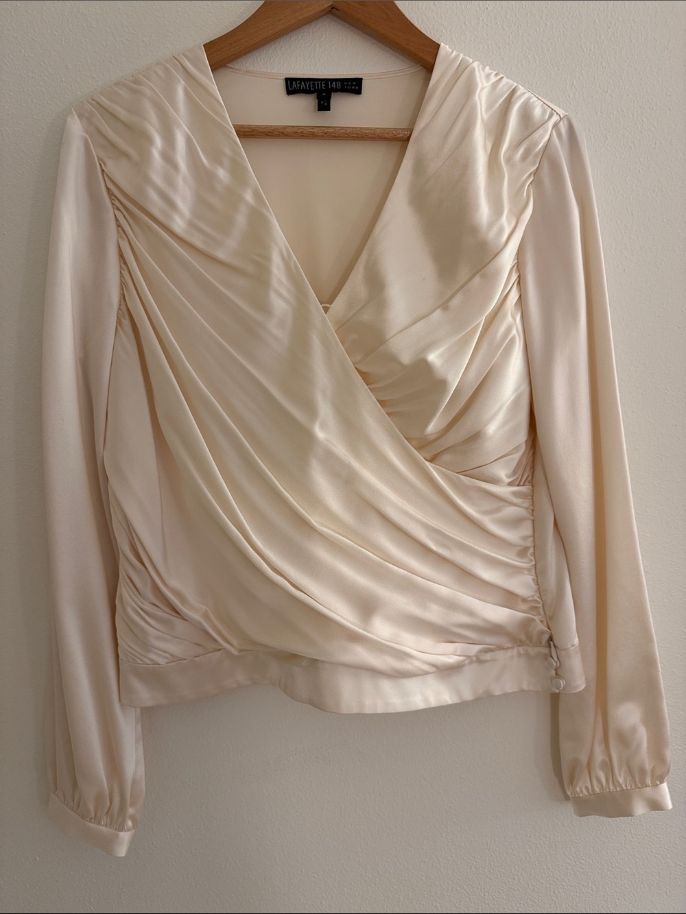 Lafayette 148 NY Pre-Production Studio Sample Pleated Wrap Blouse Silk Cream 8